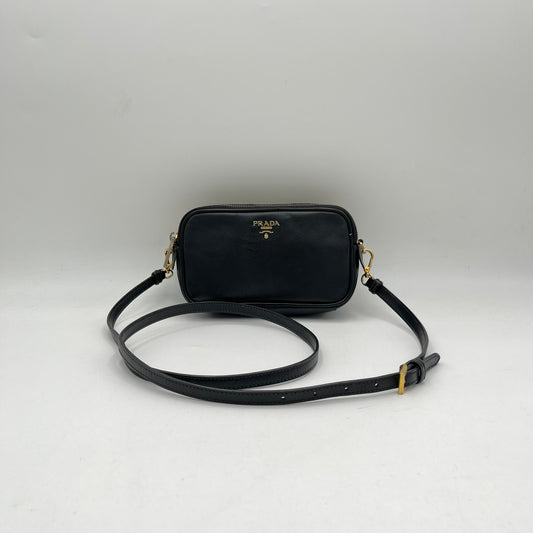 Prada Black Saffiano Double Zip Mini Crossbody