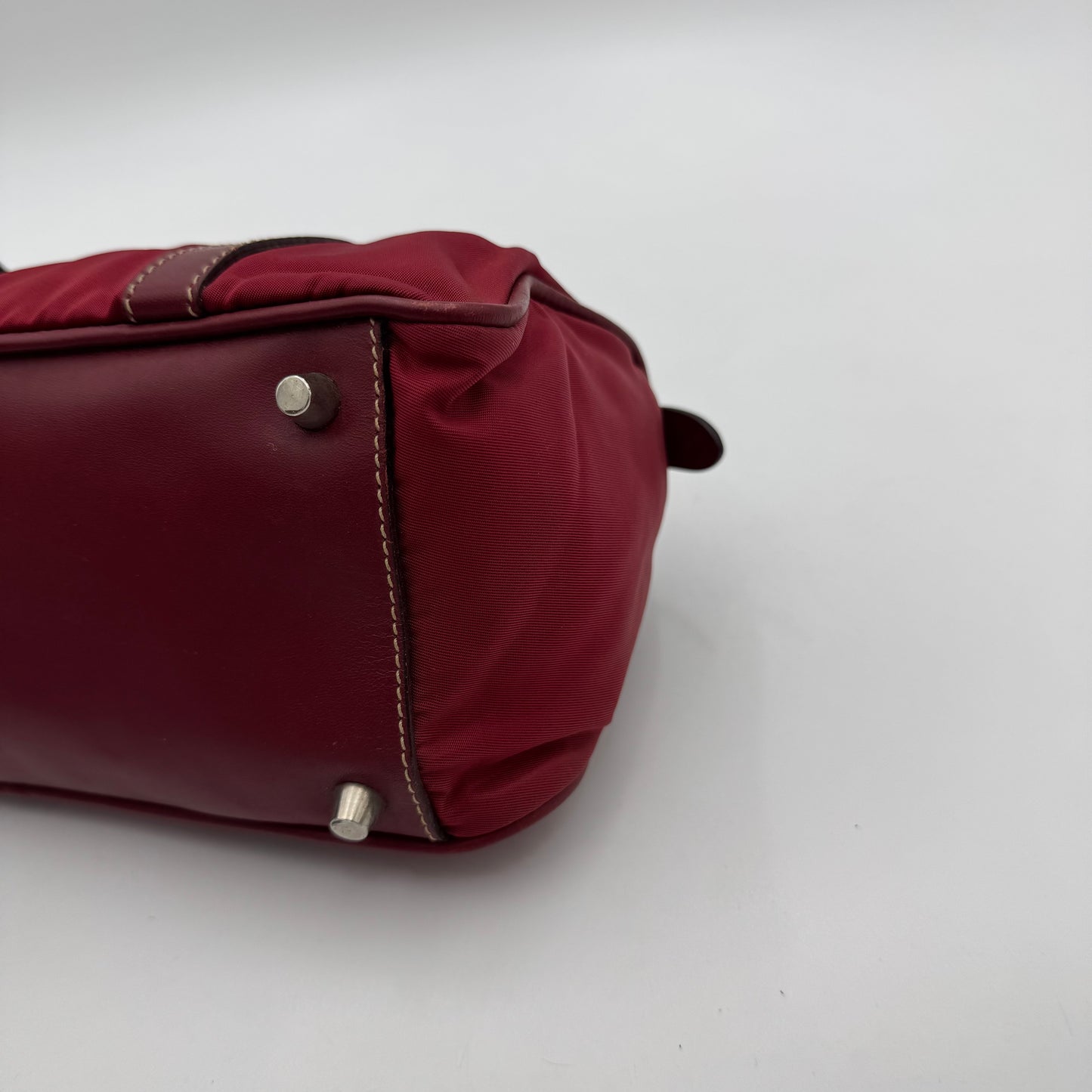 Prada Red Nylon and Leather Mini Barrel Handbag