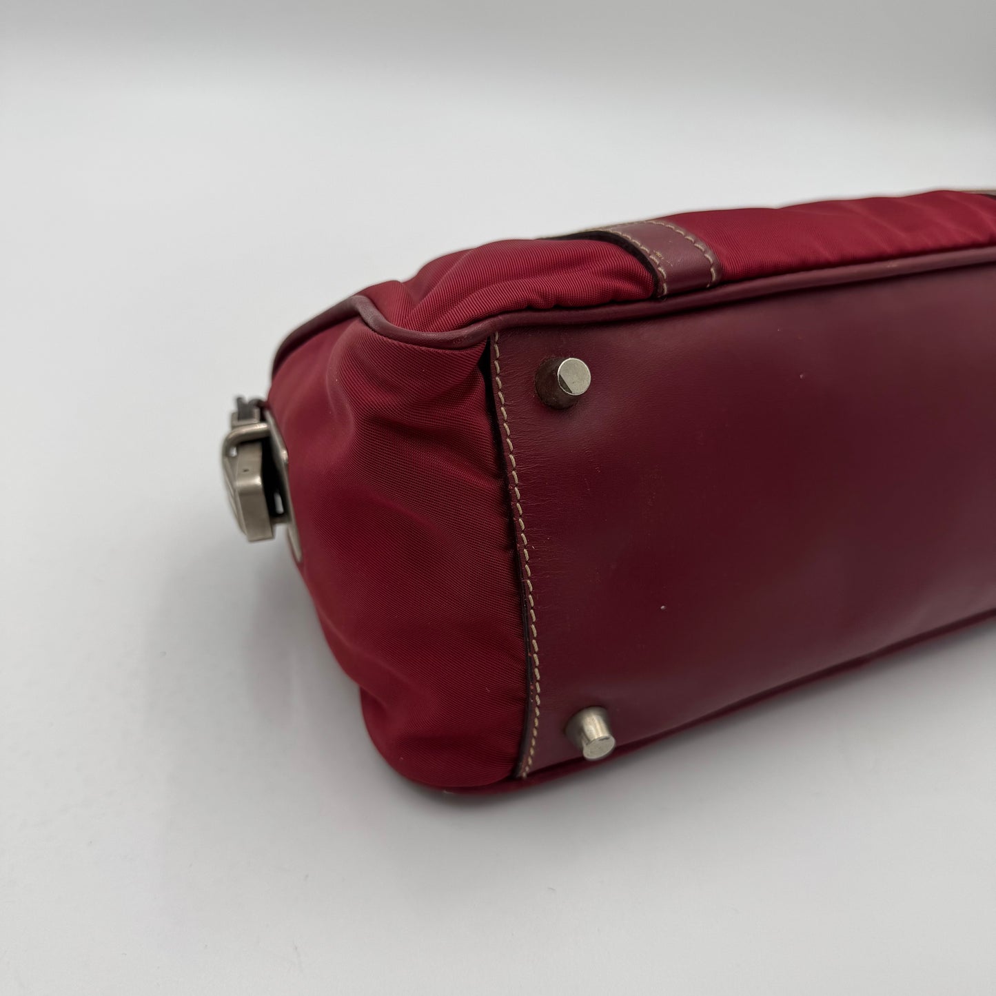 Prada Red Nylon and Leather Mini Barrel Handbag