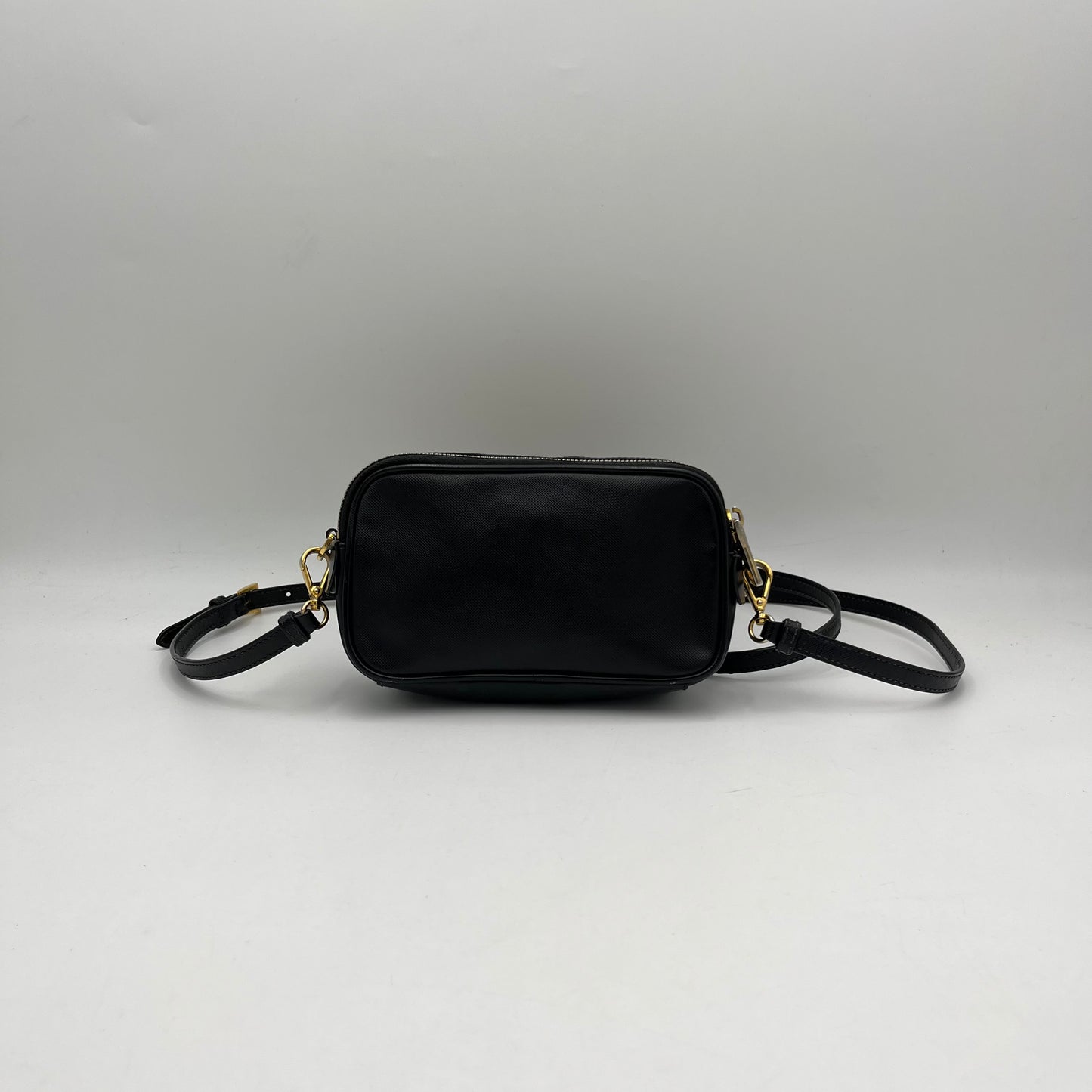 Prada Black Saffiano Double Zip Mini Crossbody