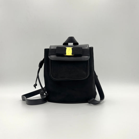 Salvatore Ferragamo Black Vara Nubuck Backpack