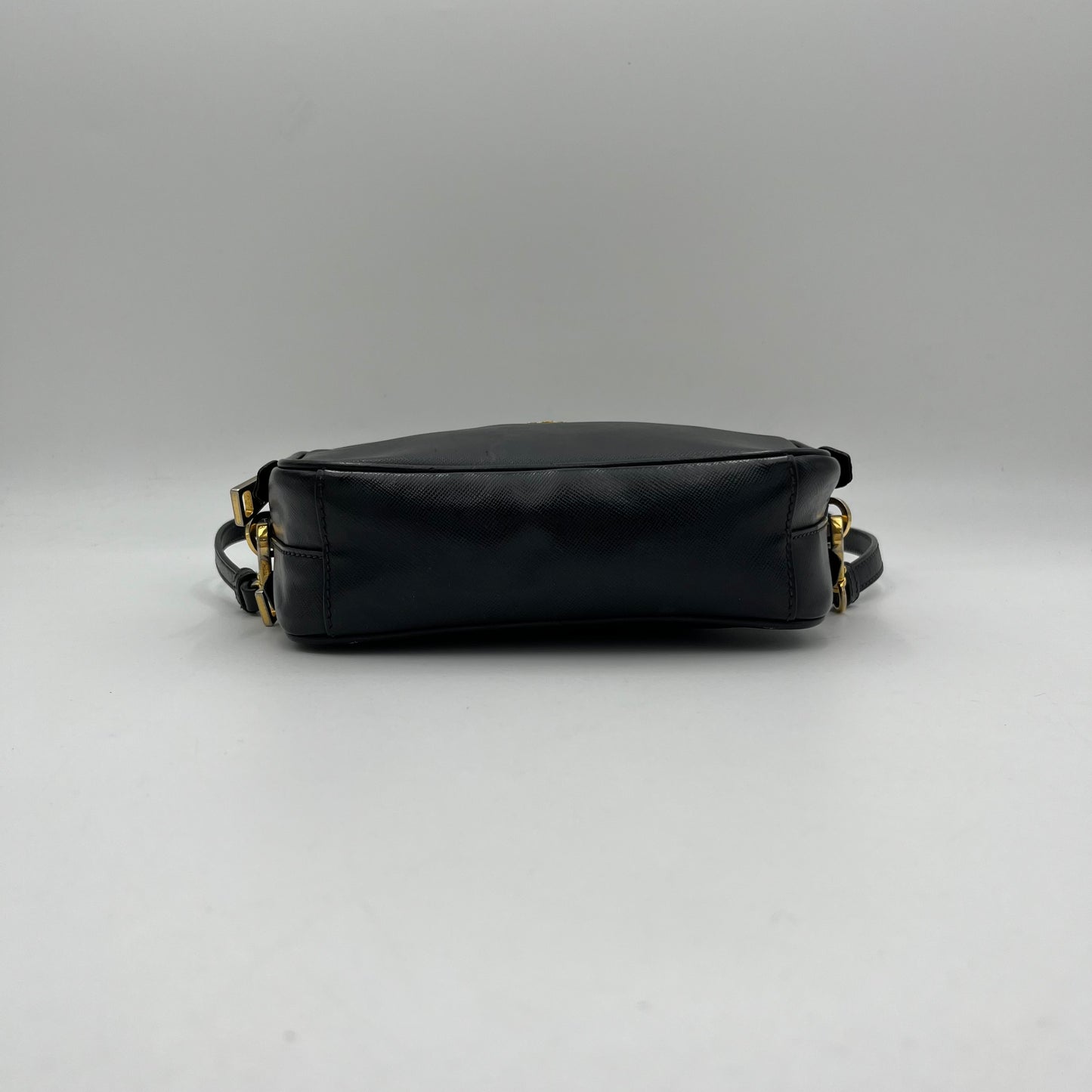 Prada Black Saffiano Double Zip Mini Crossbody