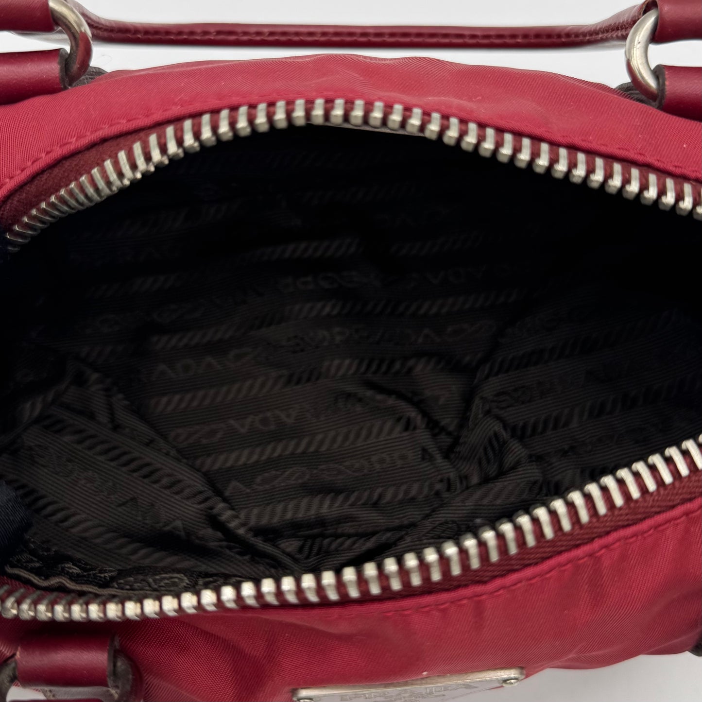 Prada Red Nylon and Leather Mini Barrel Handbag