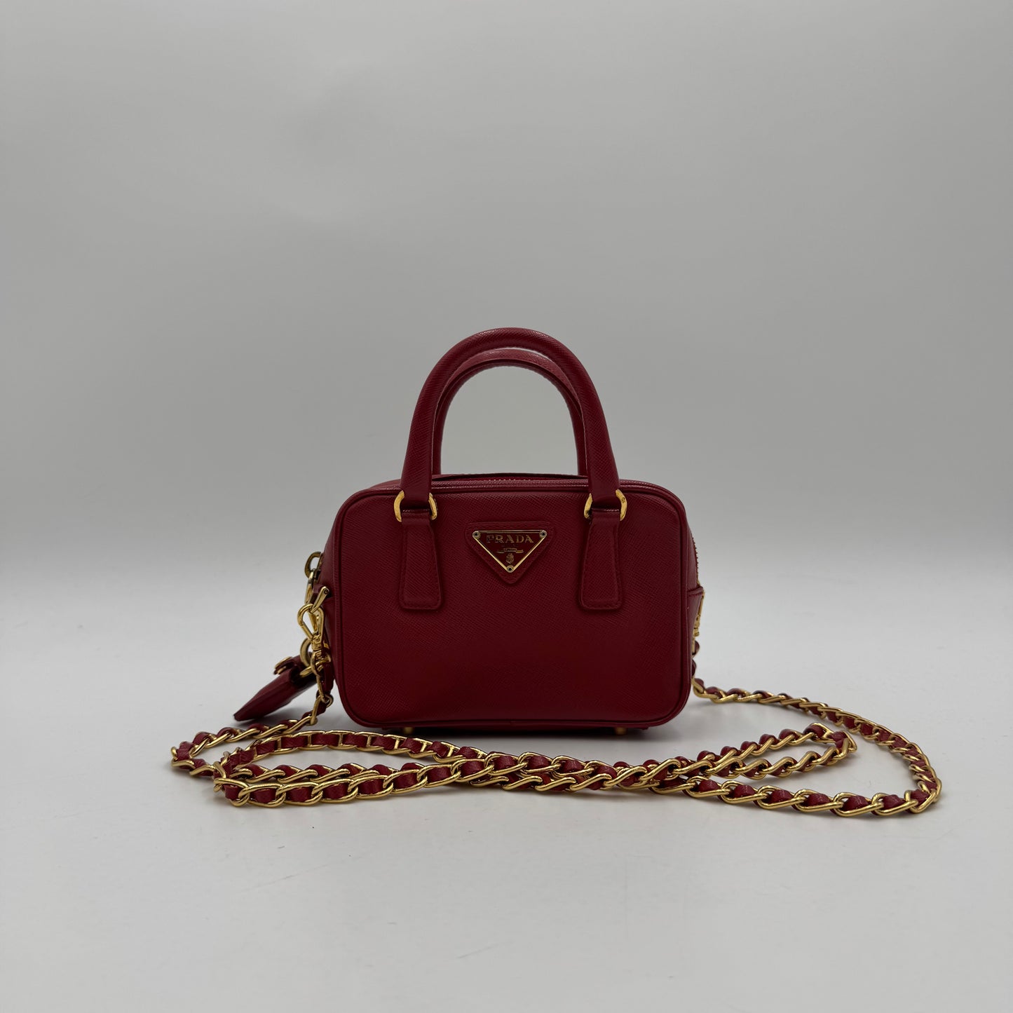 Prada Pink Saffiano Mini Bauletto GHW