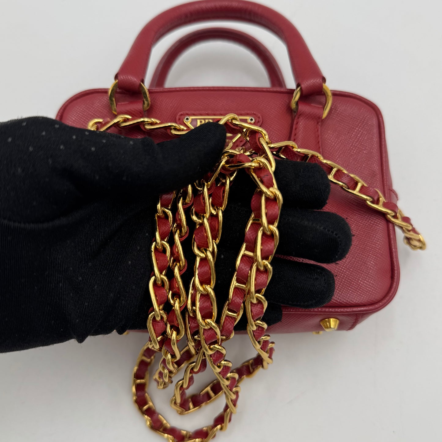 Prada Pink Saffiano Mini Bauletto GHW