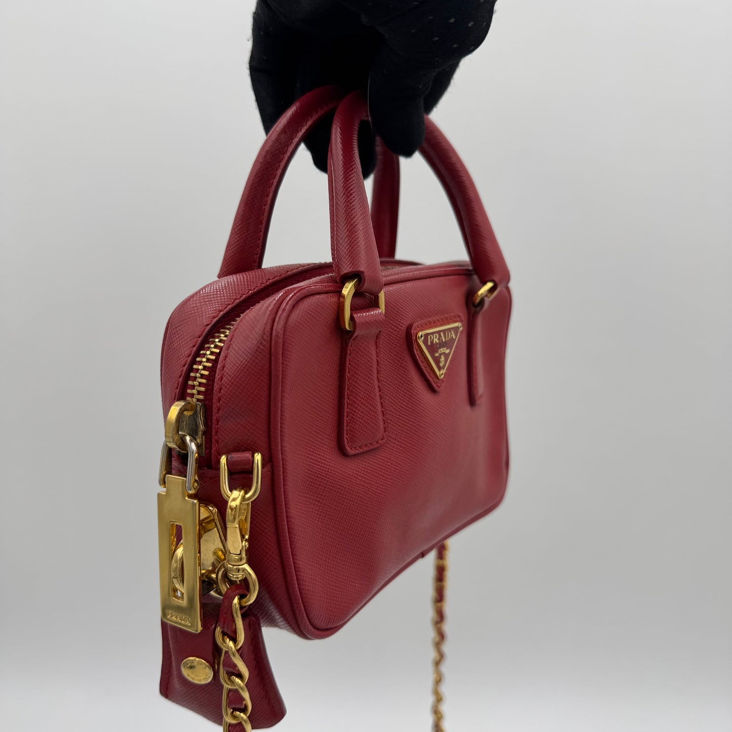 Prada Pink Saffiano Mini Bauletto GHW