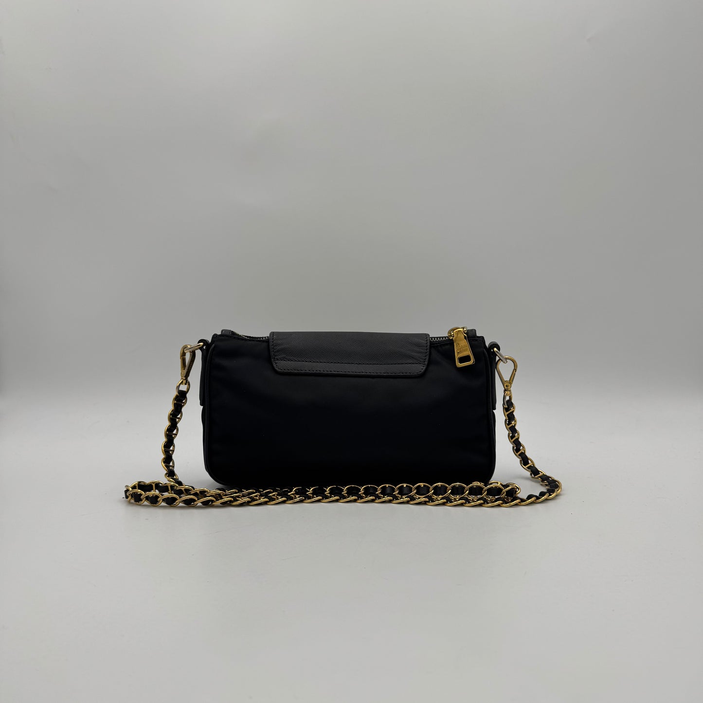 Prada Black Tessuto and Saffiano Chain Crossbody GHW
