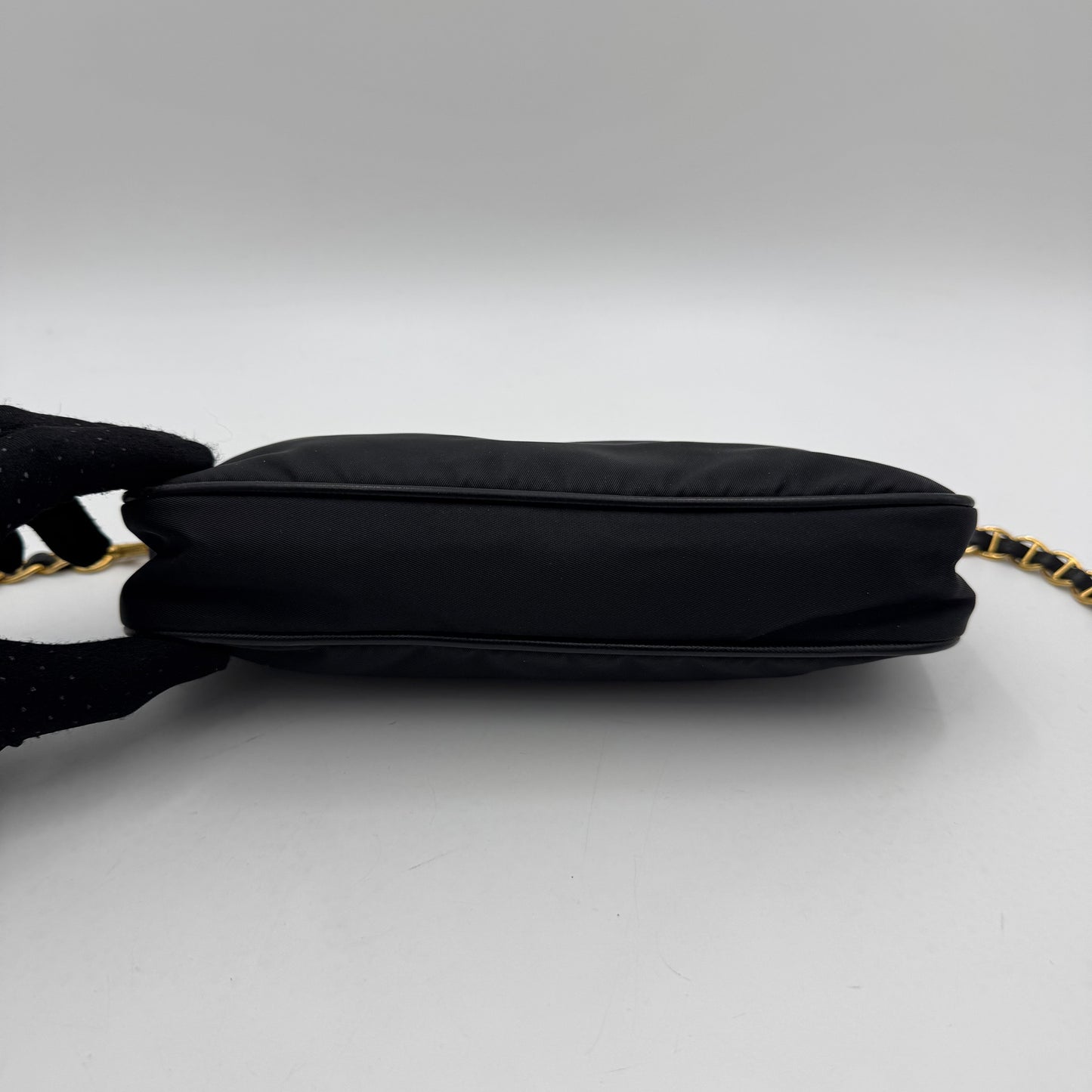 Prada Black Tessuto and Saffiano Chain Crossbody GHW