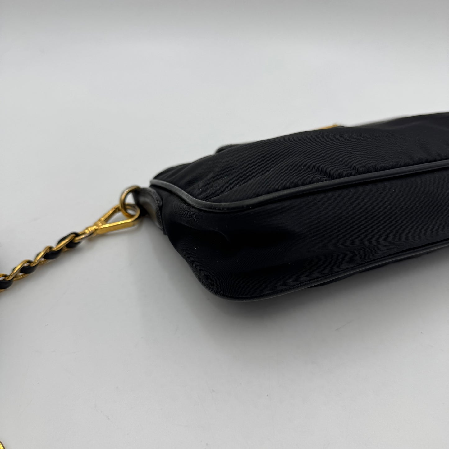 Prada Black Tessuto and Saffiano Chain Crossbody GHW