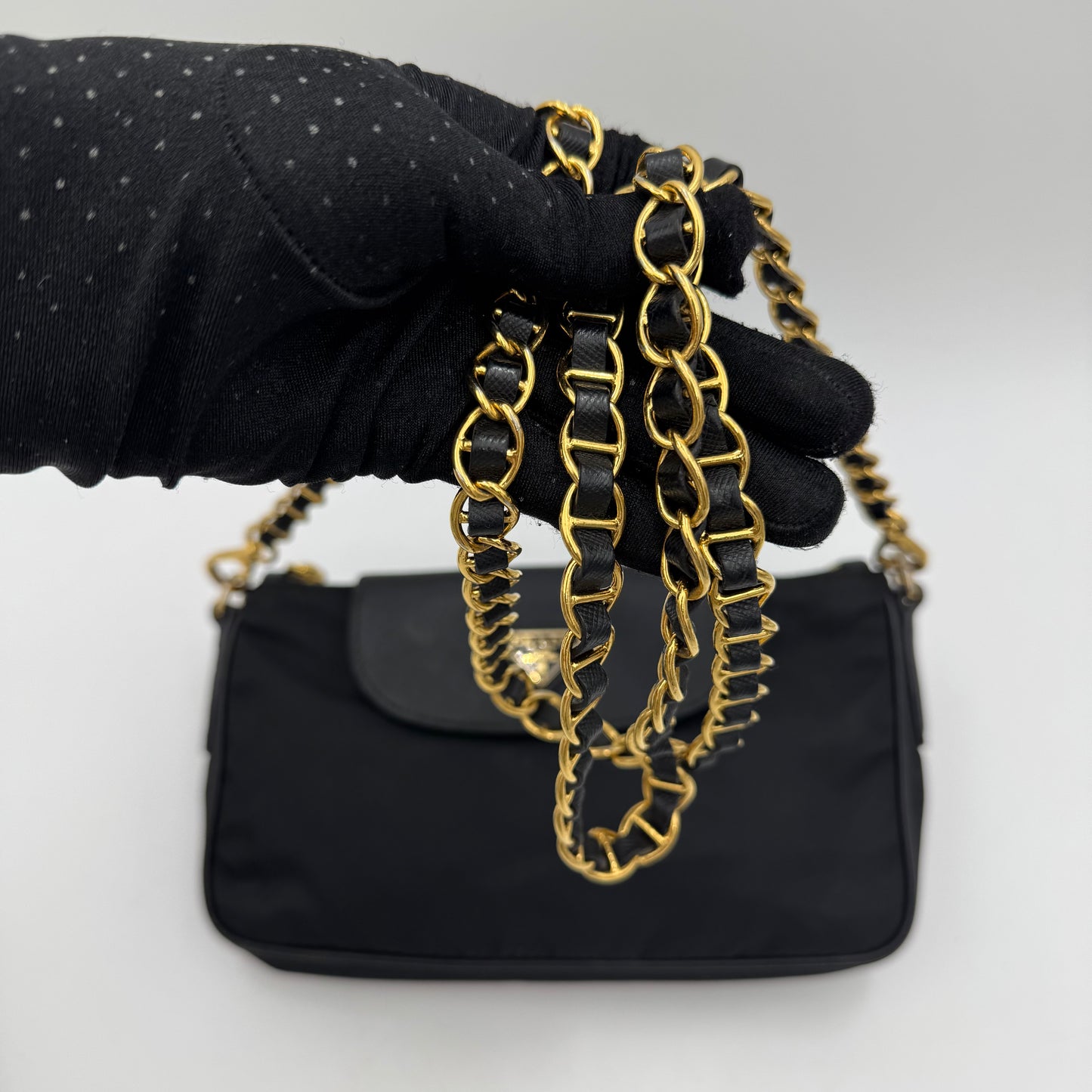 Prada Black Tessuto and Saffiano Chain Crossbody GHW