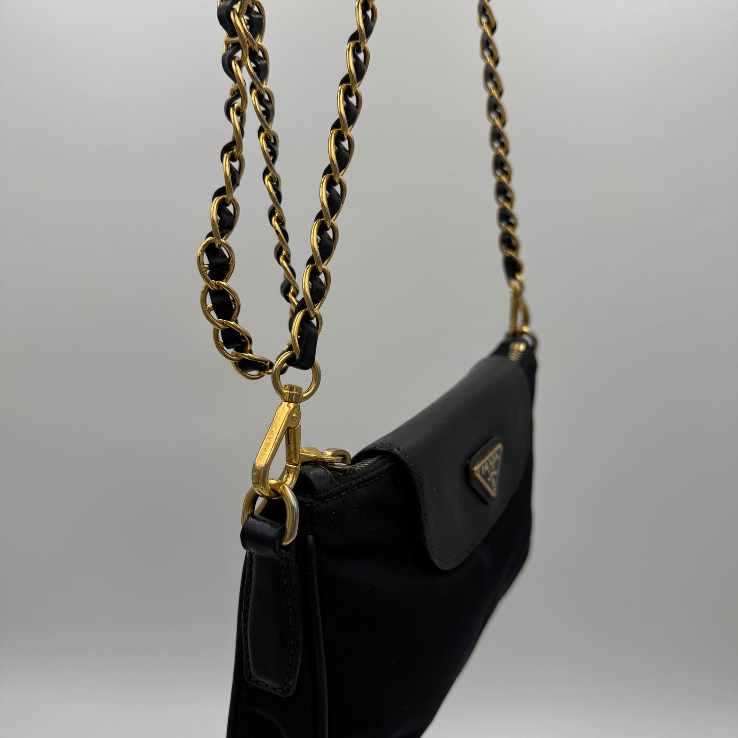 Prada Black Tessuto and Saffiano Chain Crossbody GHW