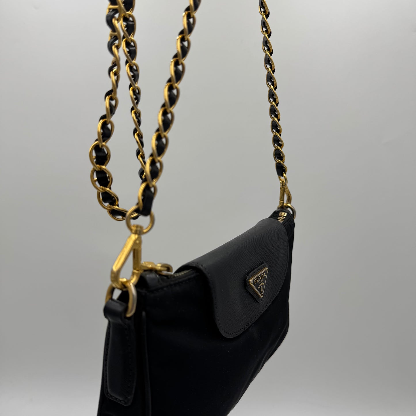 Prada Black Tessuto and Saffiano Chain Crossbody GHW