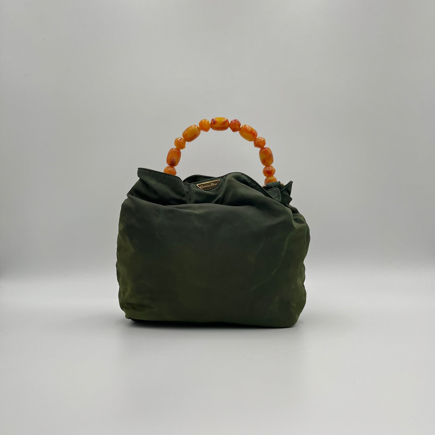 Christian Dior Green Nylon Orange Malice Pearl Handbag