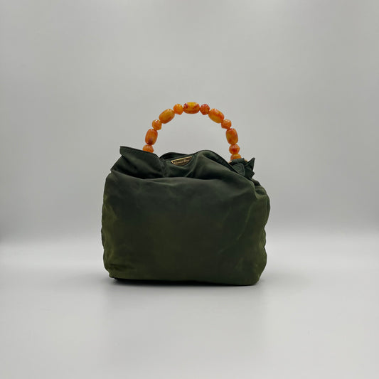 Christian Dior Green Nylon Orange Malice Pearl Handbag