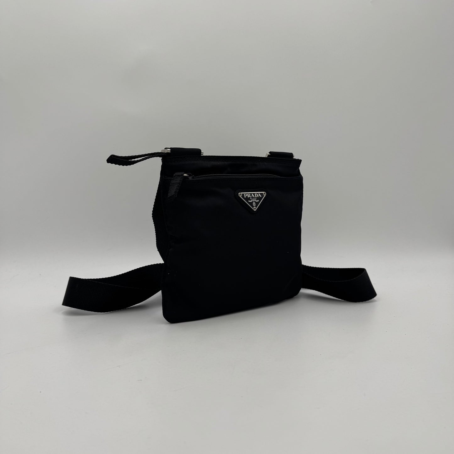 Prada Black Nylon Flat Small Messenger Crossbody