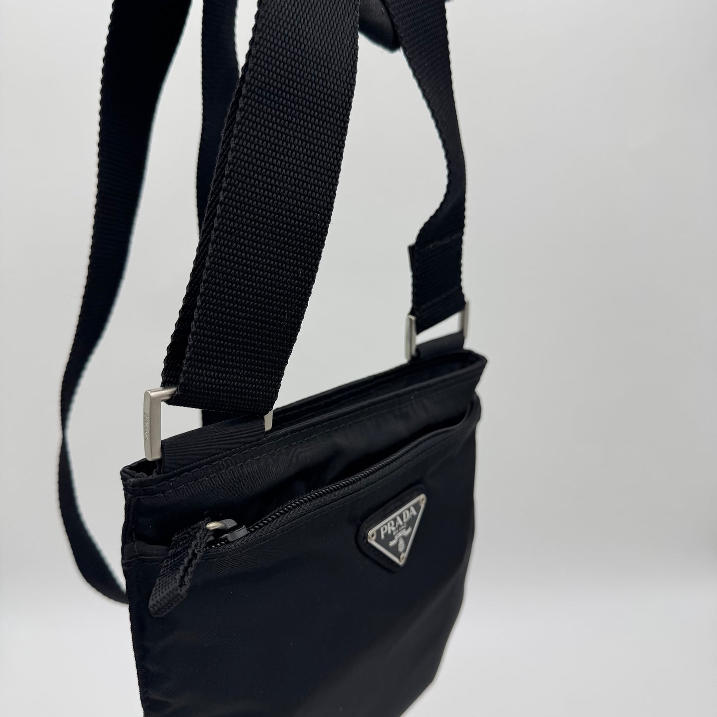 Prada Black Nylon Flat Small Messenger Crossbody