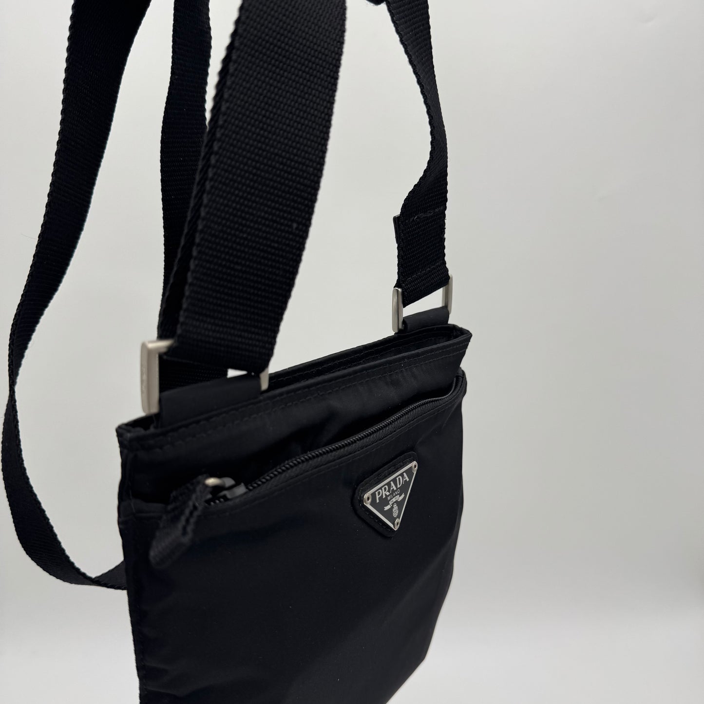 Prada Black Nylon Flat Small Messenger Crossbody