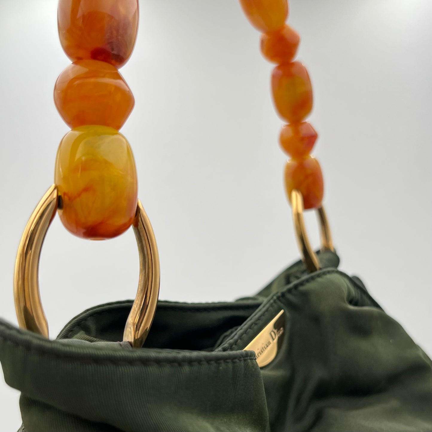 Christian Dior Green Nylon Orange Malice Pearl Handbag
