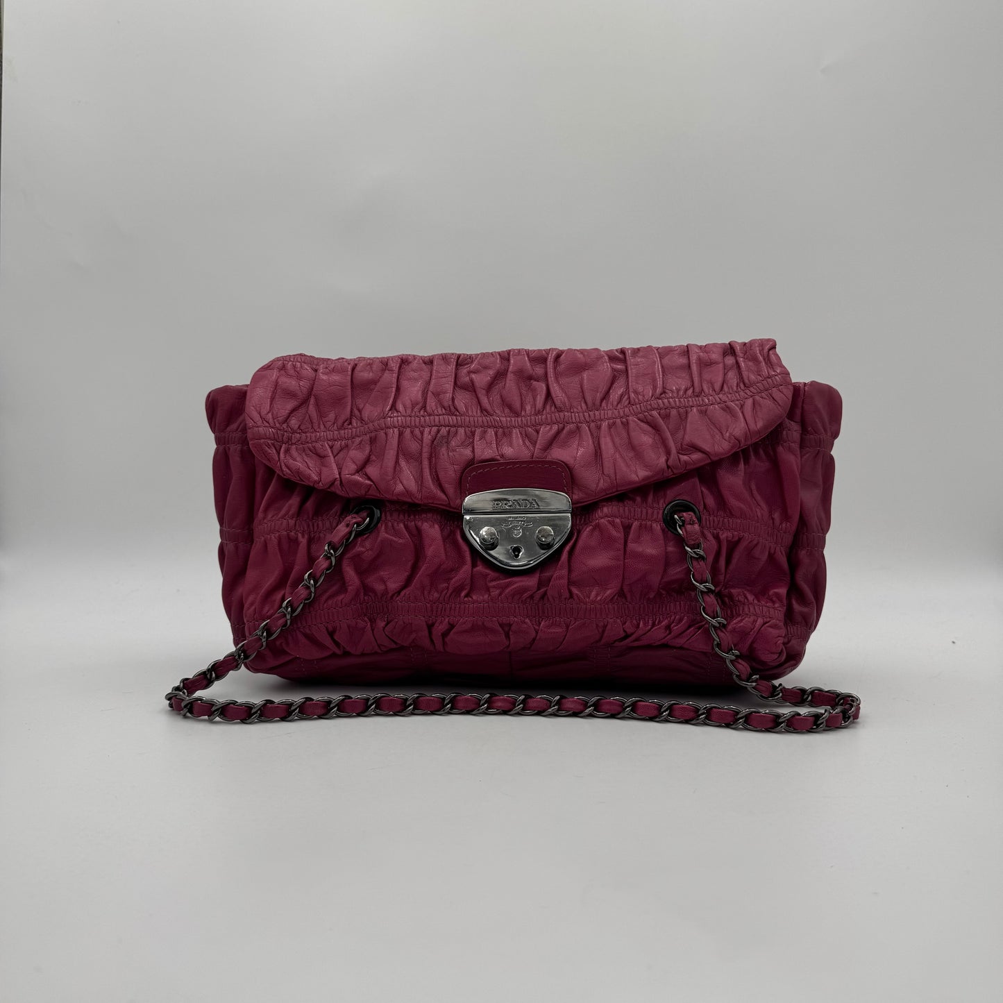 Prada Pink Nappa Gaufre Flap Chain Shoulder Bag