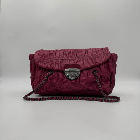 Prada Pink Nappa Gaufre Flap Chain Shoulder Bag