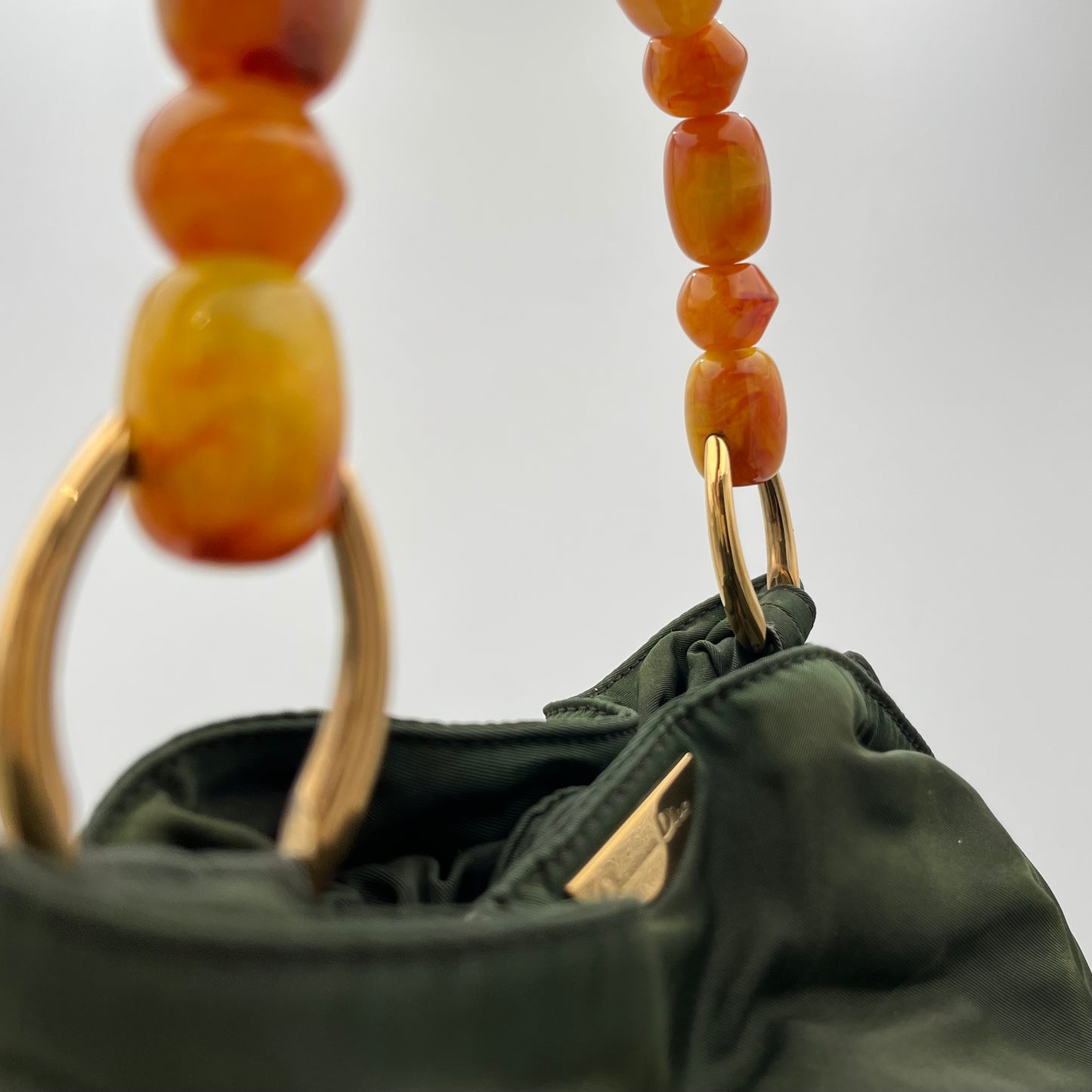Christian Dior Green Nylon Orange Malice Pearl Handbag
