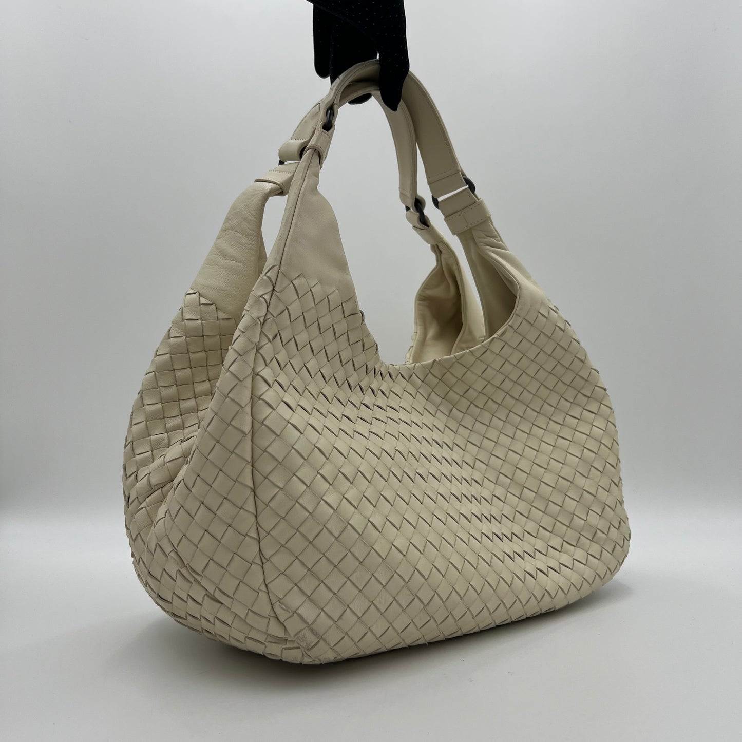 Bottega Veneta White Intrecciato Leather Campana Hobo Bag