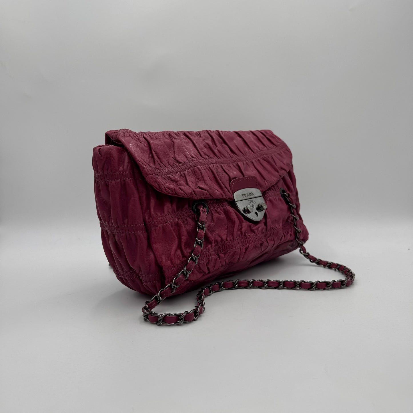Prada Pink Nappa Gaufre Flap Chain Shoulder Bag