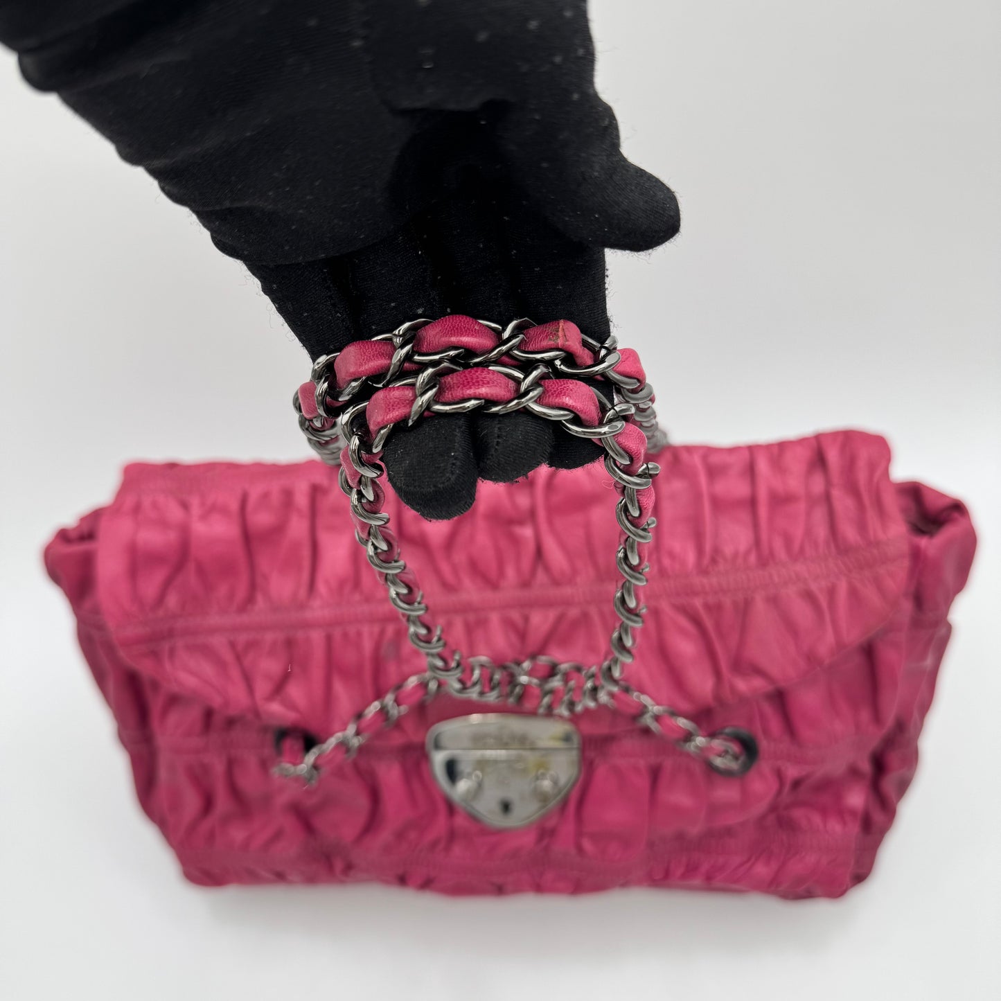Prada Pink Nappa Gaufre Flap Chain Shoulder Bag