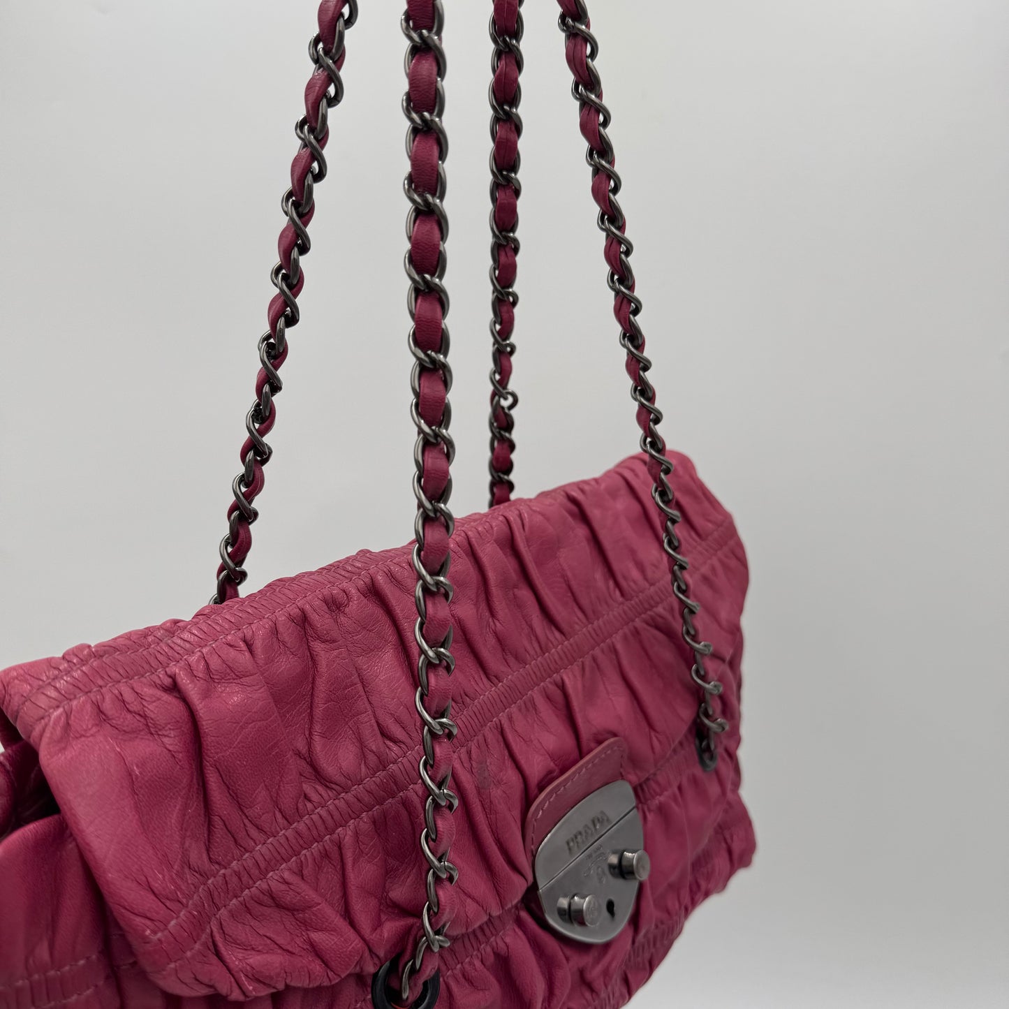 Prada Pink Nappa Gaufre Flap Chain Shoulder Bag