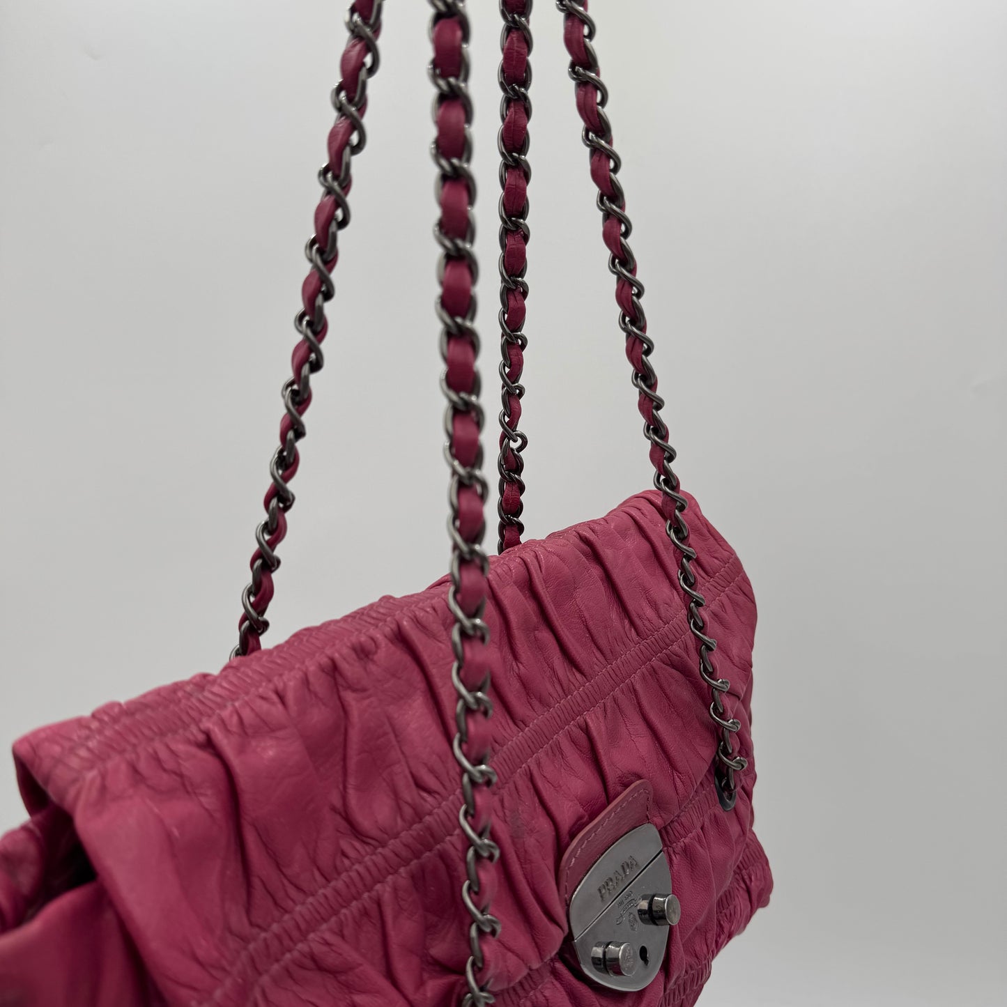 Prada Pink Nappa Gaufre Flap Chain Shoulder Bag