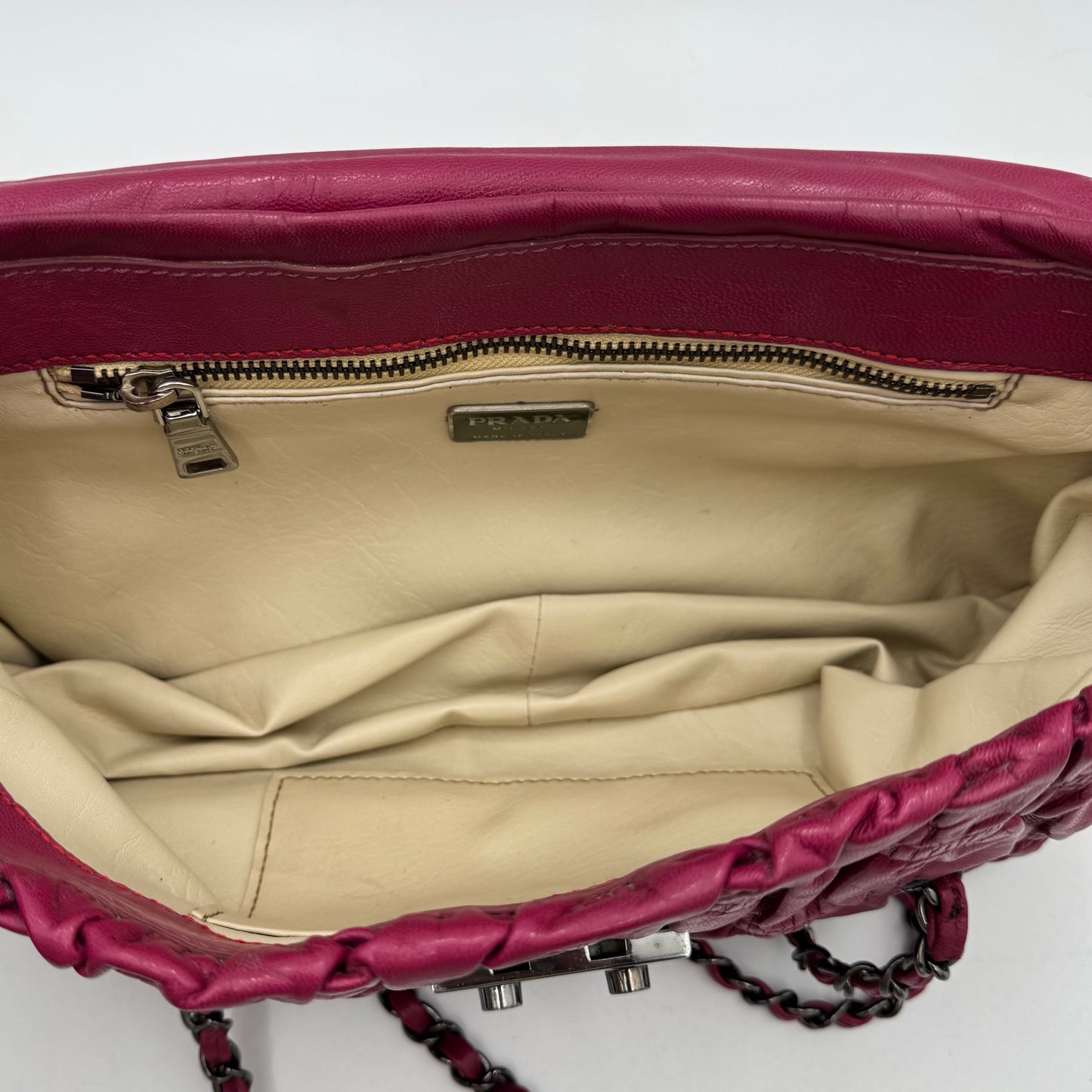 Prada Pink Nappa Gaufre Flap Chain Shoulder Bag