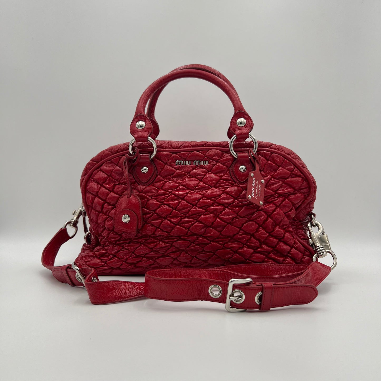 Miu Miu Red Matelasse Patent Leather Satchel SHW