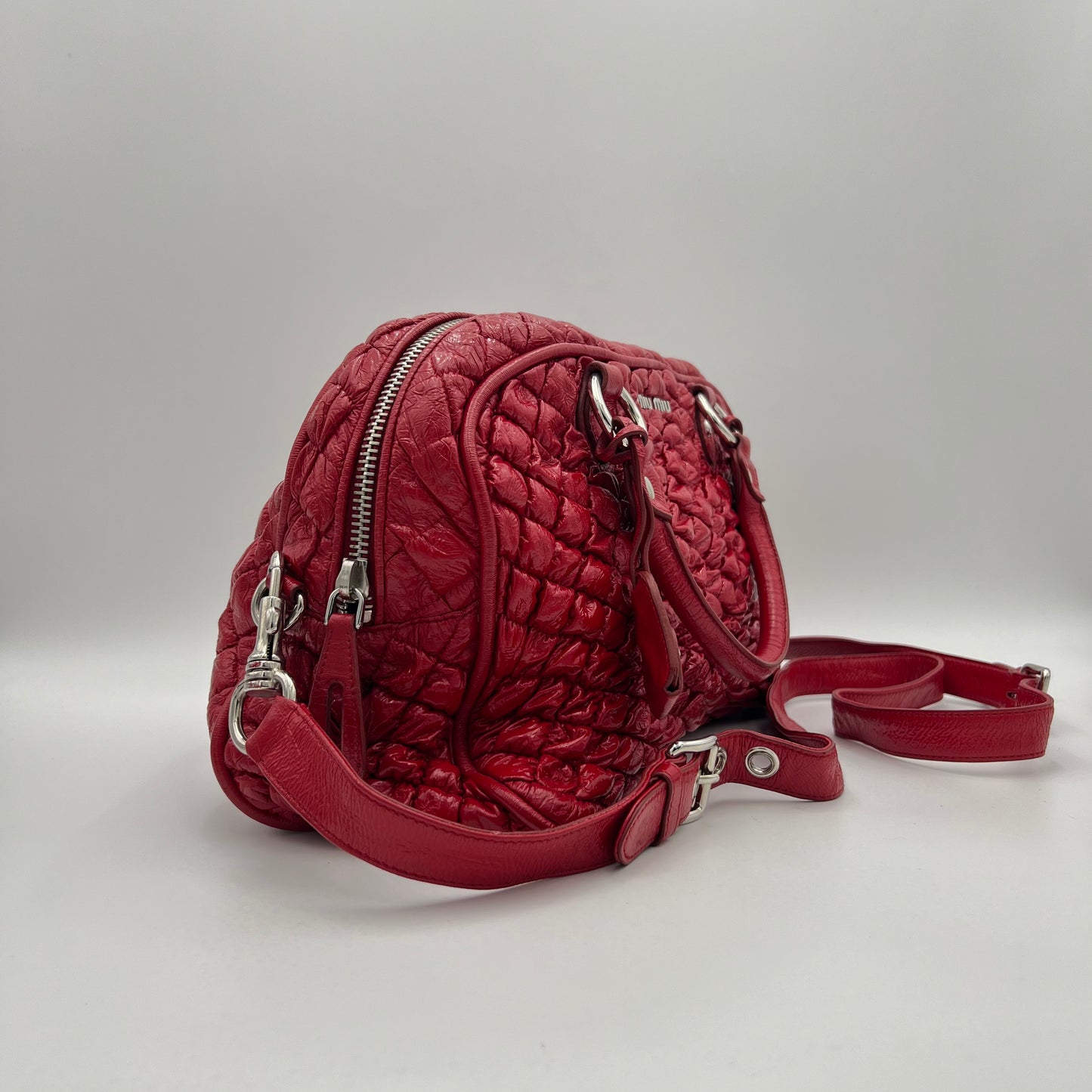 Miu Miu Red Matelasse Patent Leather Satchel SHW