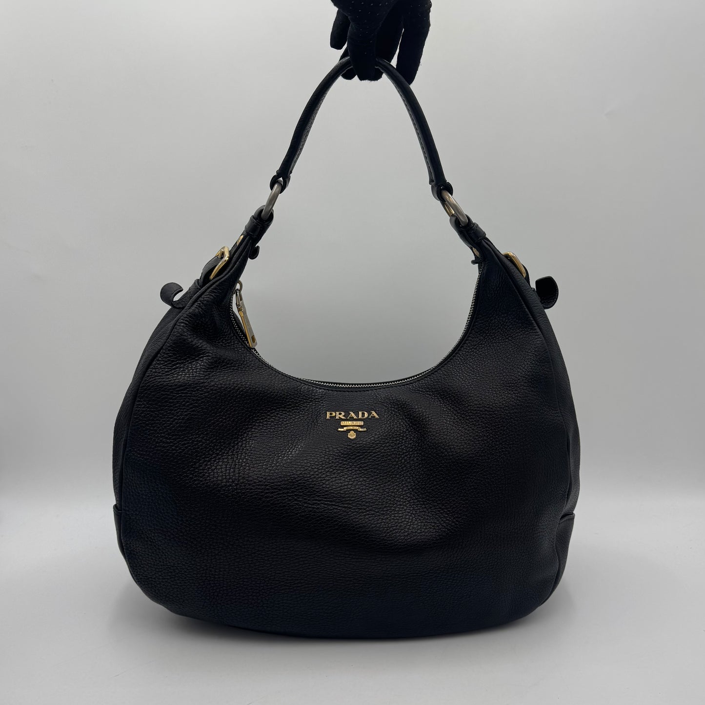 Prada Black Vitello Daino Large Hobo Bag