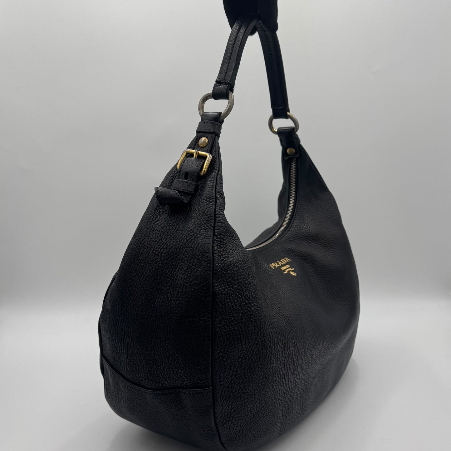 Prada Black Vitello Daino Large Hobo Bag