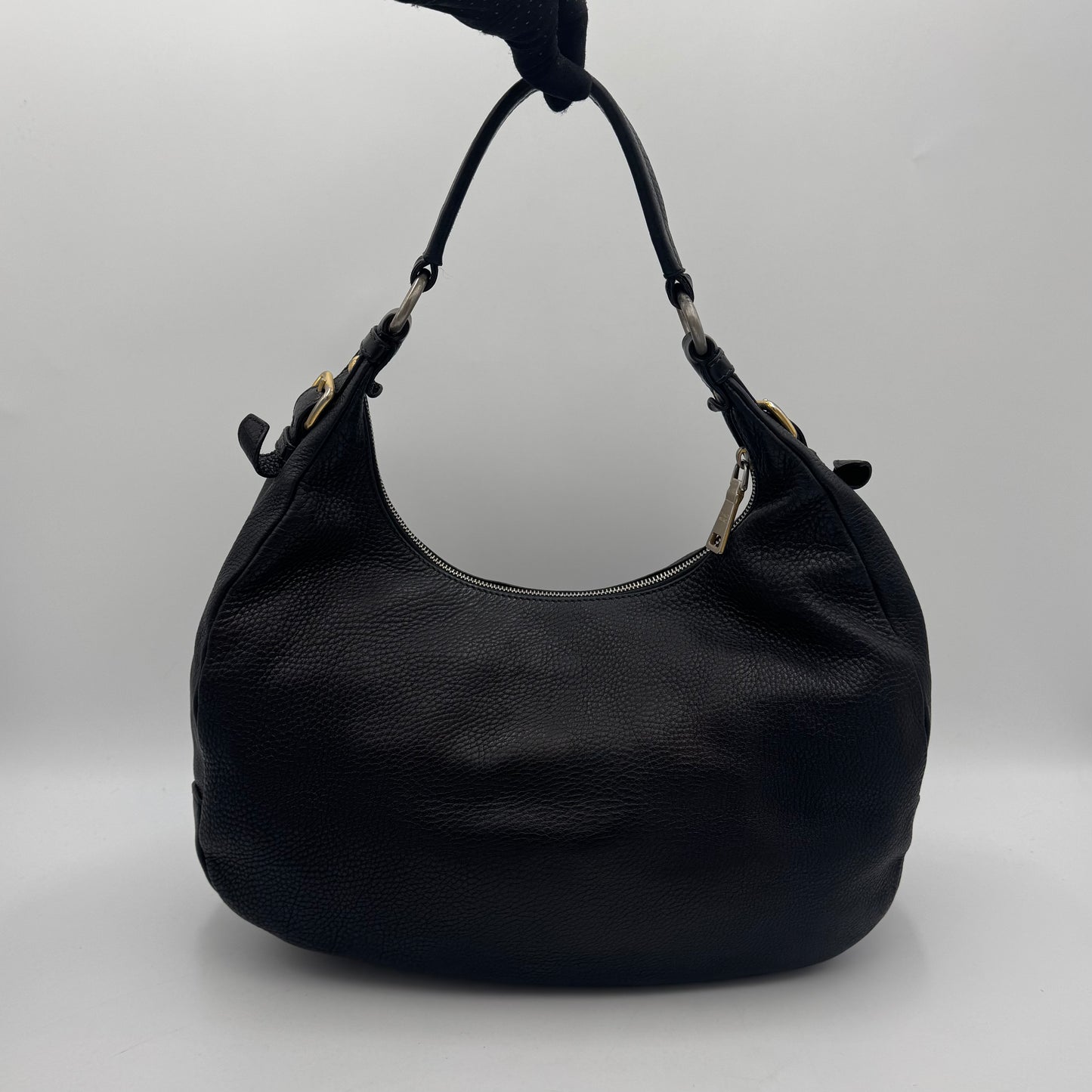 Prada Black Vitello Daino Large Hobo Bag