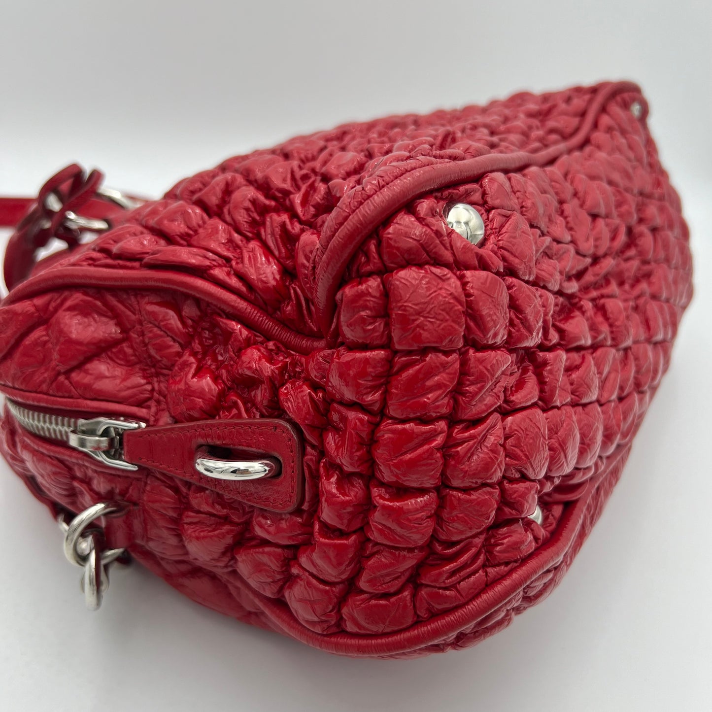 Miu Miu Red Matelasse Patent Leather Satchel SHW