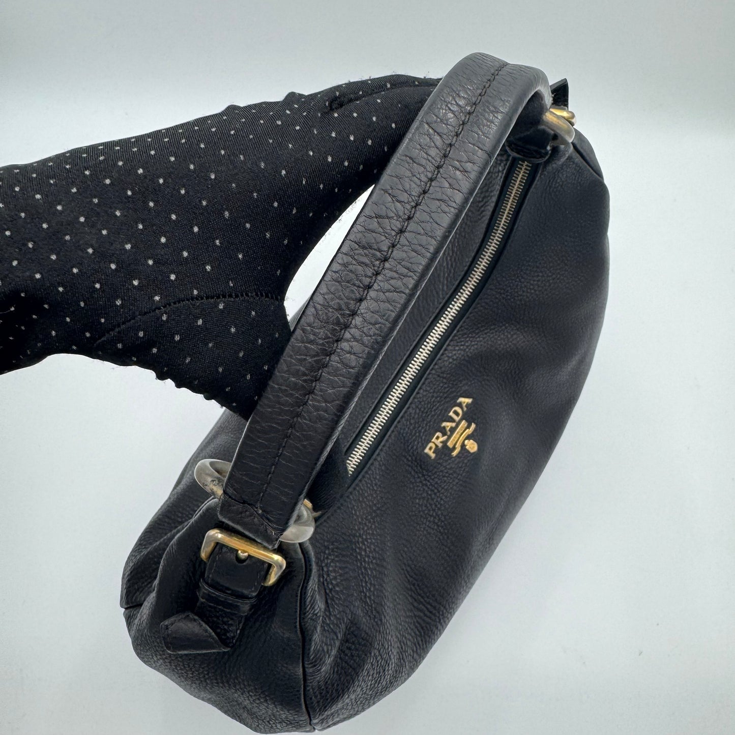 Prada Black Vitello Daino Large Hobo Bag