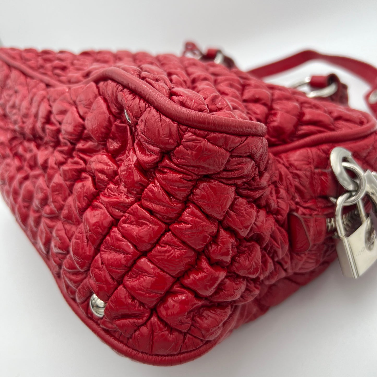 Miu Miu Red Matelasse Patent Leather Satchel SHW