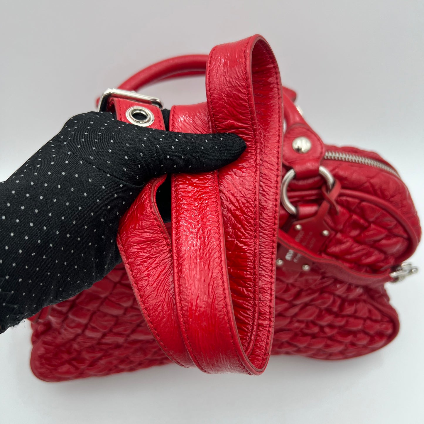 Miu Miu Red Matelasse Patent Leather Satchel SHW