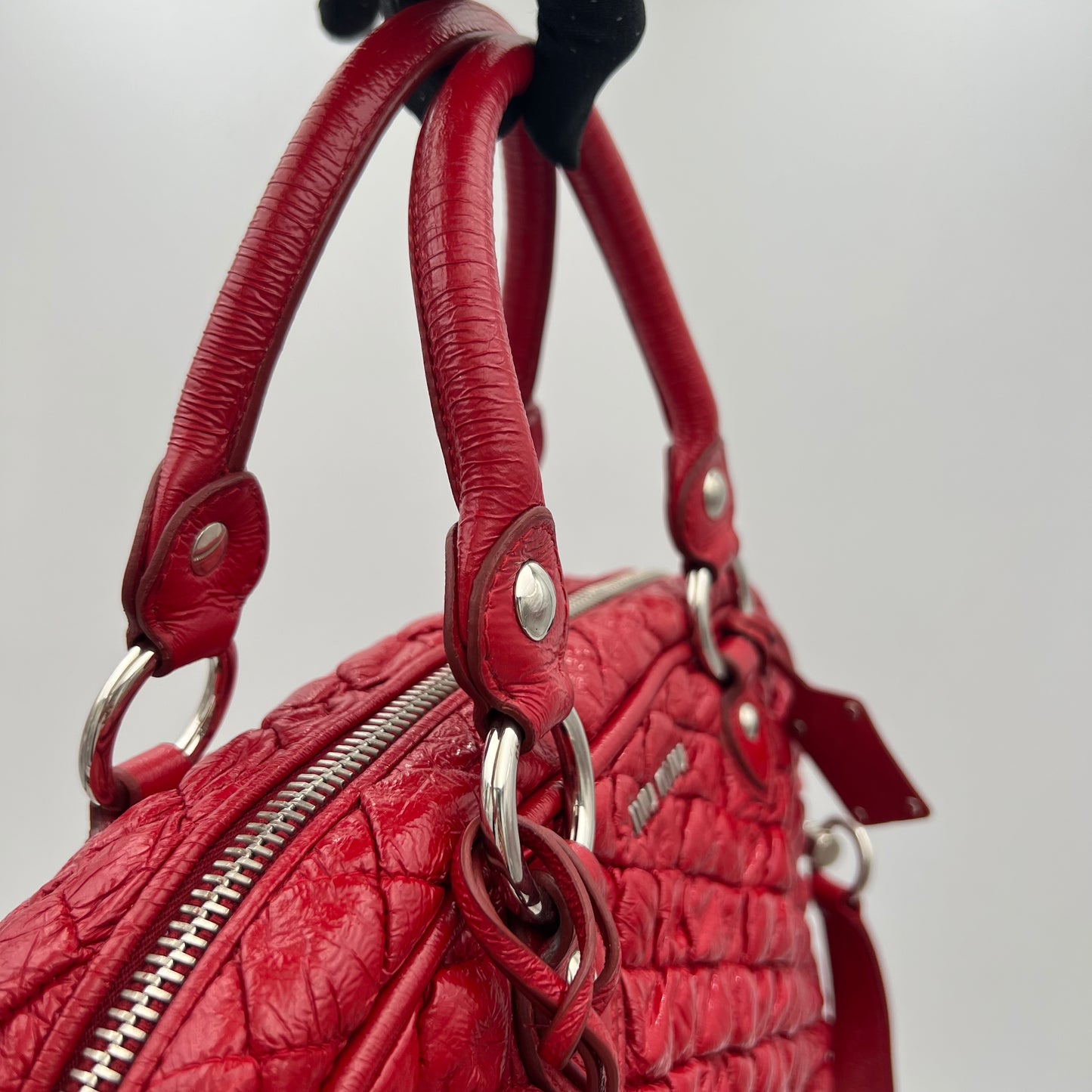 Miu Miu Red Matelasse Patent Leather Satchel SHW