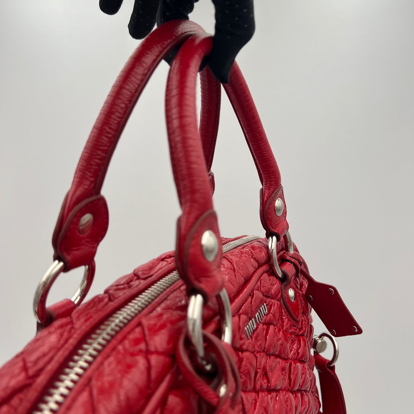 Miu Miu Red Matelasse Patent Leather Satchel SHW