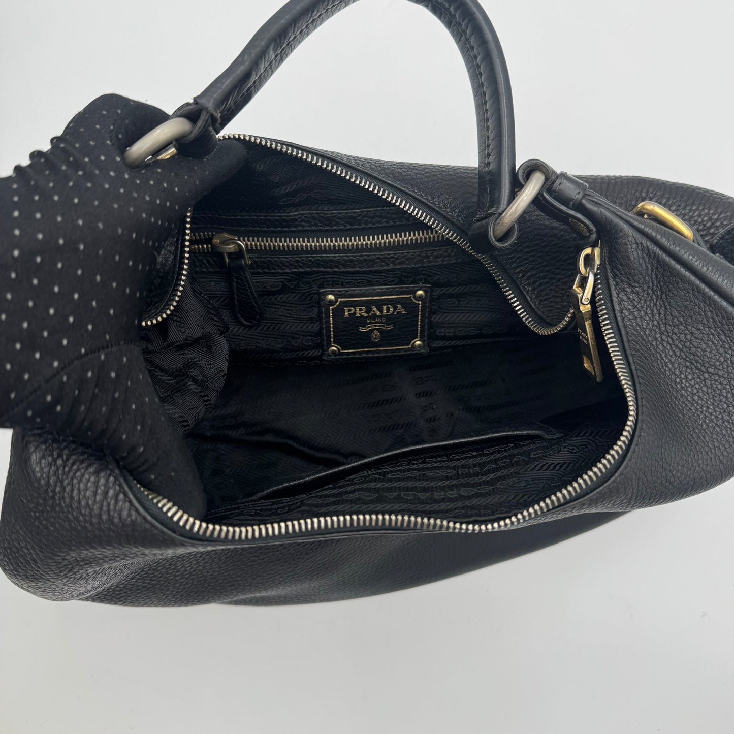 Prada Black Vitello Daino Large Hobo Bag