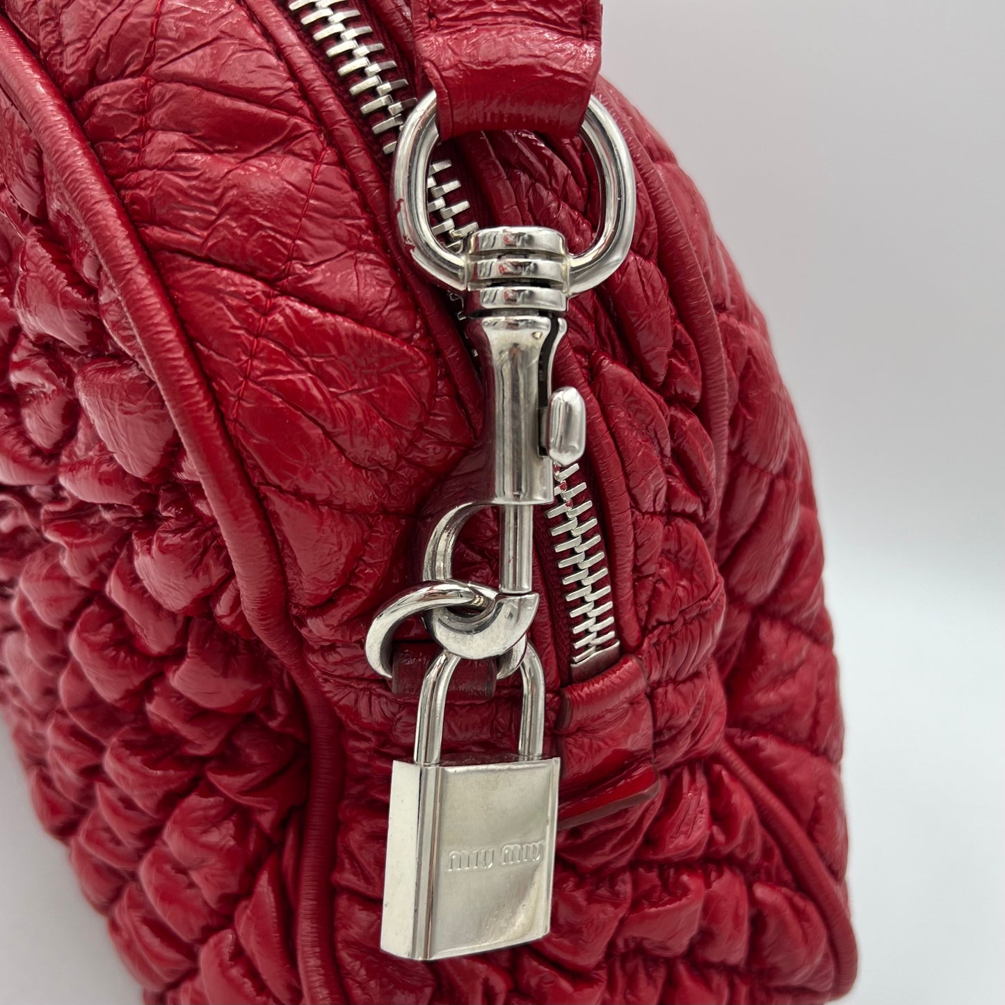 Miu Miu Red Matelasse Patent Leather Satchel SHW
