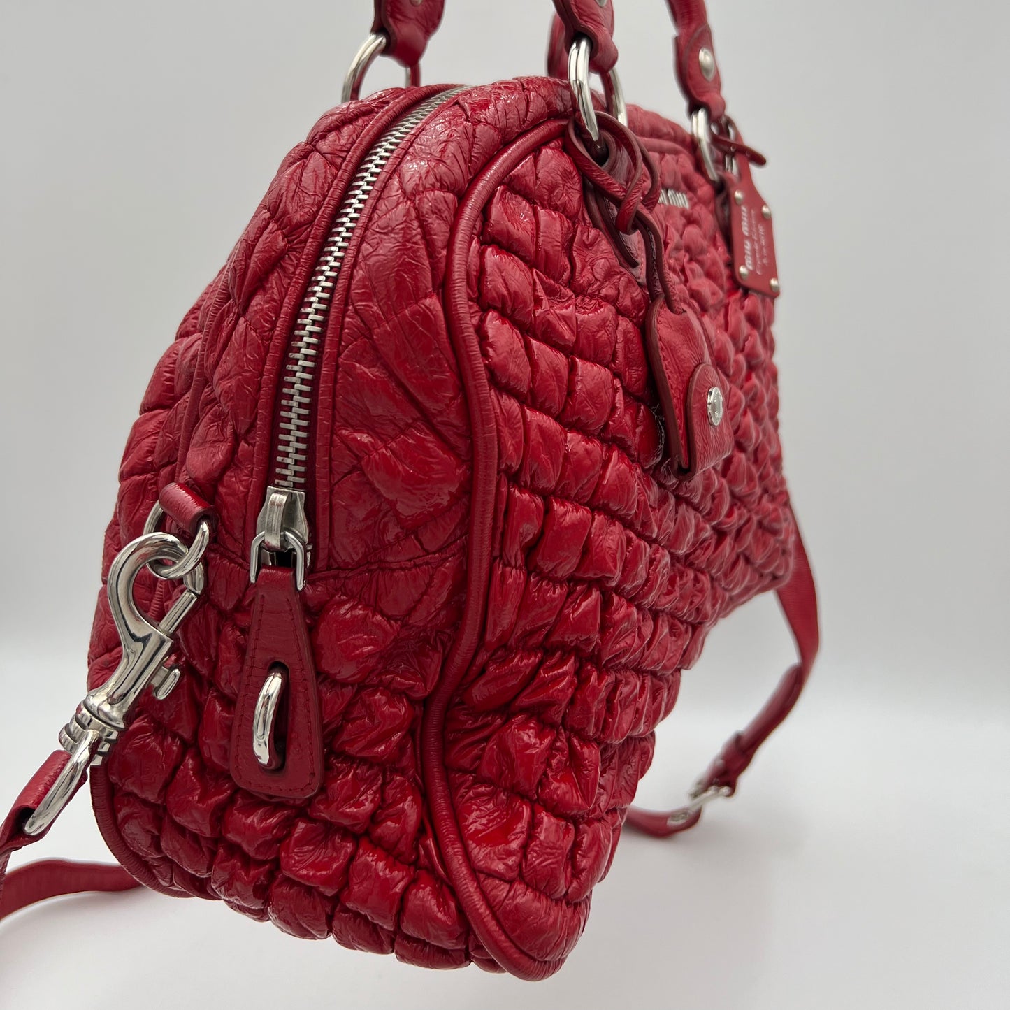 Miu Miu Red Matelasse Patent Leather Satchel SHW