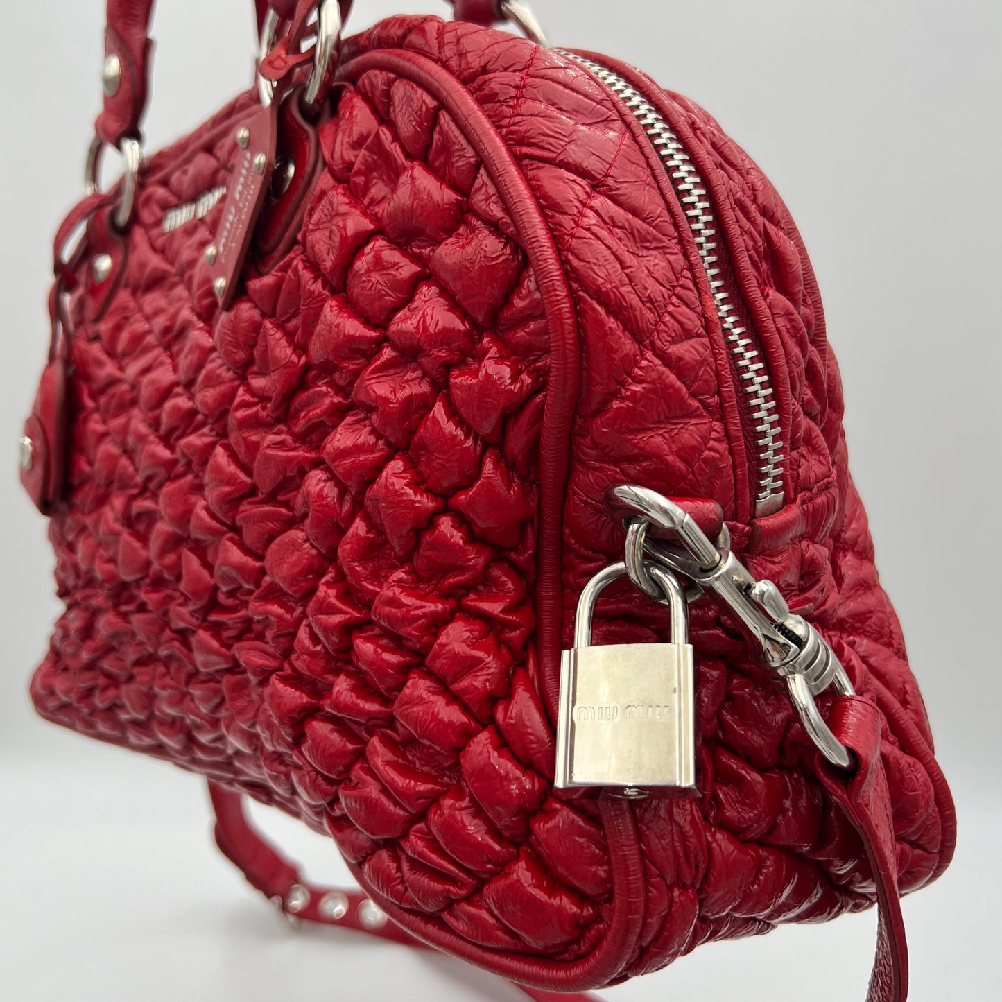 Miu Miu Red Matelasse Patent Leather Satchel SHW
