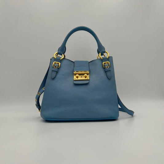 Miu Miu Light Blue Madras Leather Two-Way Satchel