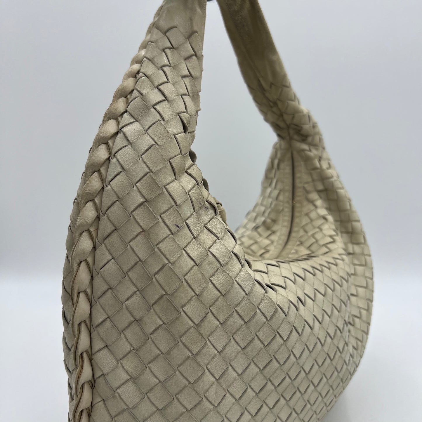 Bottega Veneta White Intrecciato Hobo Bag