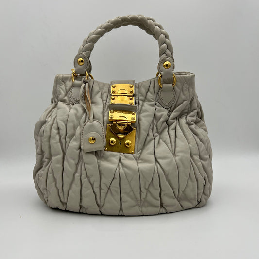 Miu Miu Light Gray Coffer Leather Matelasse Two-Way Bag