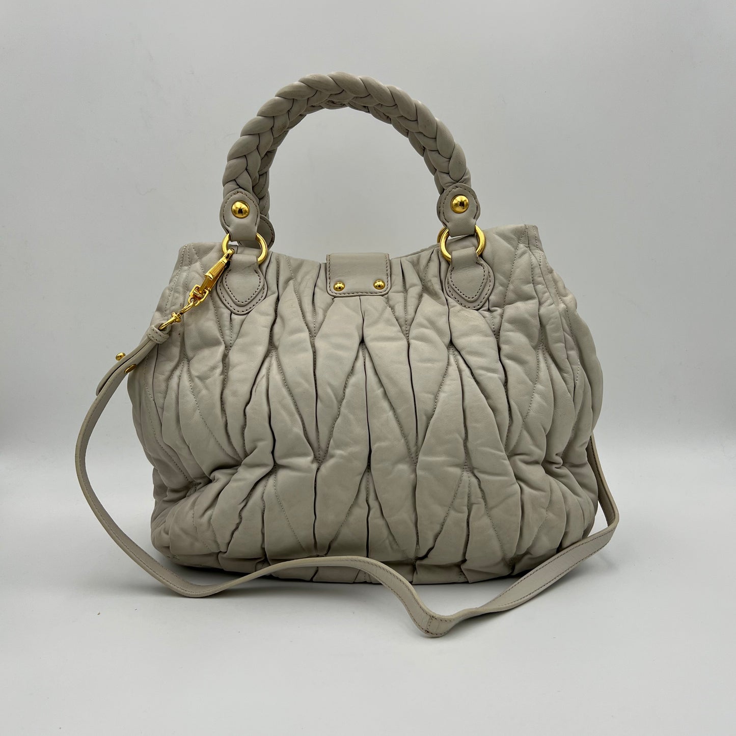 Miu Miu Light Gray Coffer Leather Matelasse Two-Way Bag